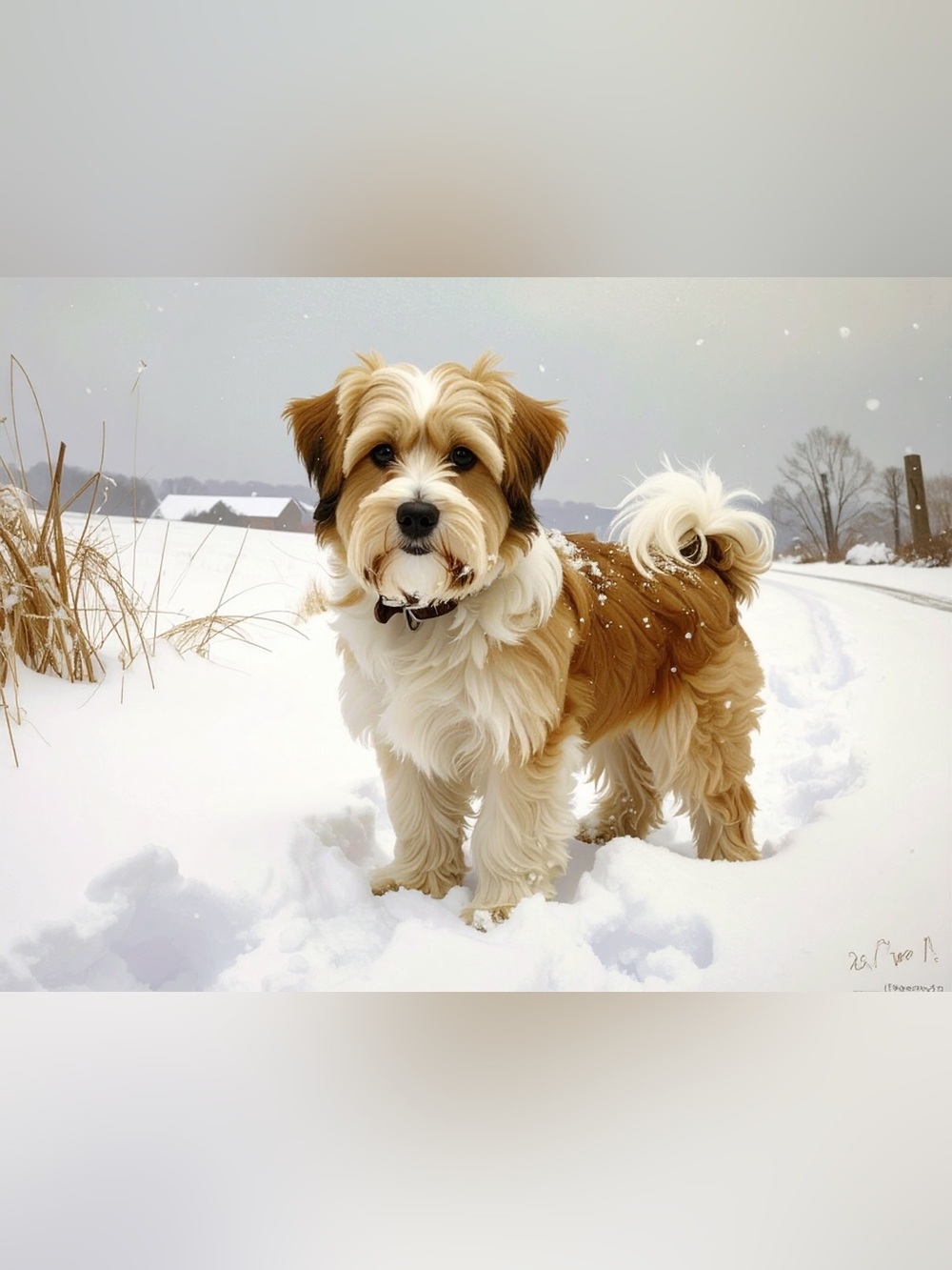 Brown and White Puppy Portrait Art Print - Unbranded